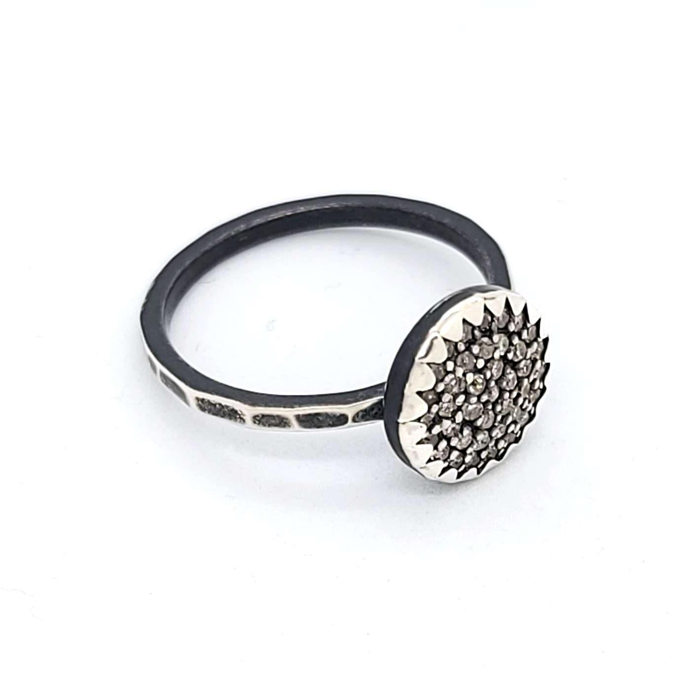Ring - Size 7 (Custom Sizing Available) - 10mm Pavé Diamond on Hammered Band in Sterling Silver by 314 Studio