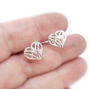 Earrings - Studs - Mini Heart Openwork Argentium Silver by Jen Surine