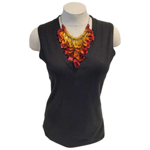 Necklace - Statement Leafy Cascade Bib in Flame by Rebeca Mojica