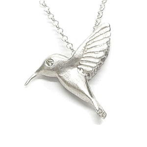 Necklace - Diamond-Eyed 3D Hummingbird in Sterling Silver by Michelle Chang