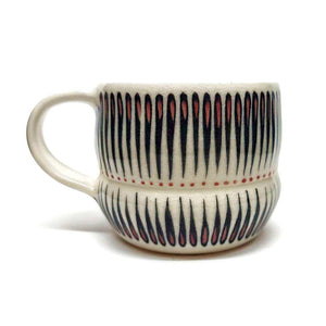 Mug - Small in Inward Linear with Pink Accents by Britt Dietrich Ceramics