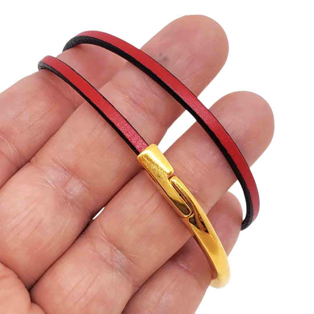 Bracelet - Skinny Breakaway in Red Leather with Silver or Gold