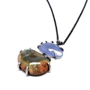 Necklace - Theia Orange Jasper and Lavender Chalcedony Sterling by Three Flames Silverworks