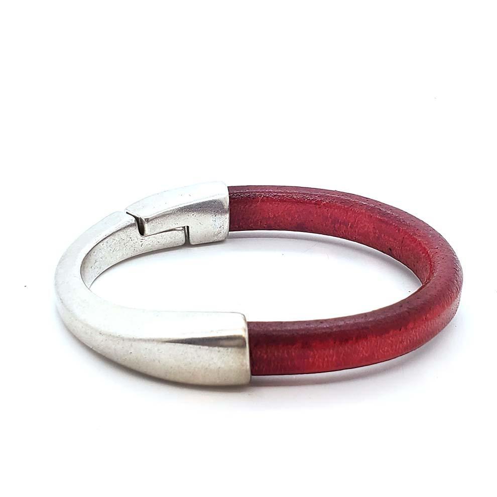 Bracelet - Skinny Breakaway in Red Leather with Silver or Gold