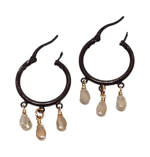 Earrings - Peach Moonstone Hoops by Calliope Jewelry