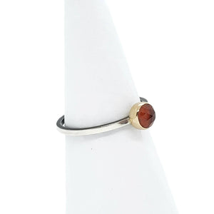 Ring - Size 7 - 5mm Garnet on Notched Band in 14k Gold and Sterling Silver by 314 Studio