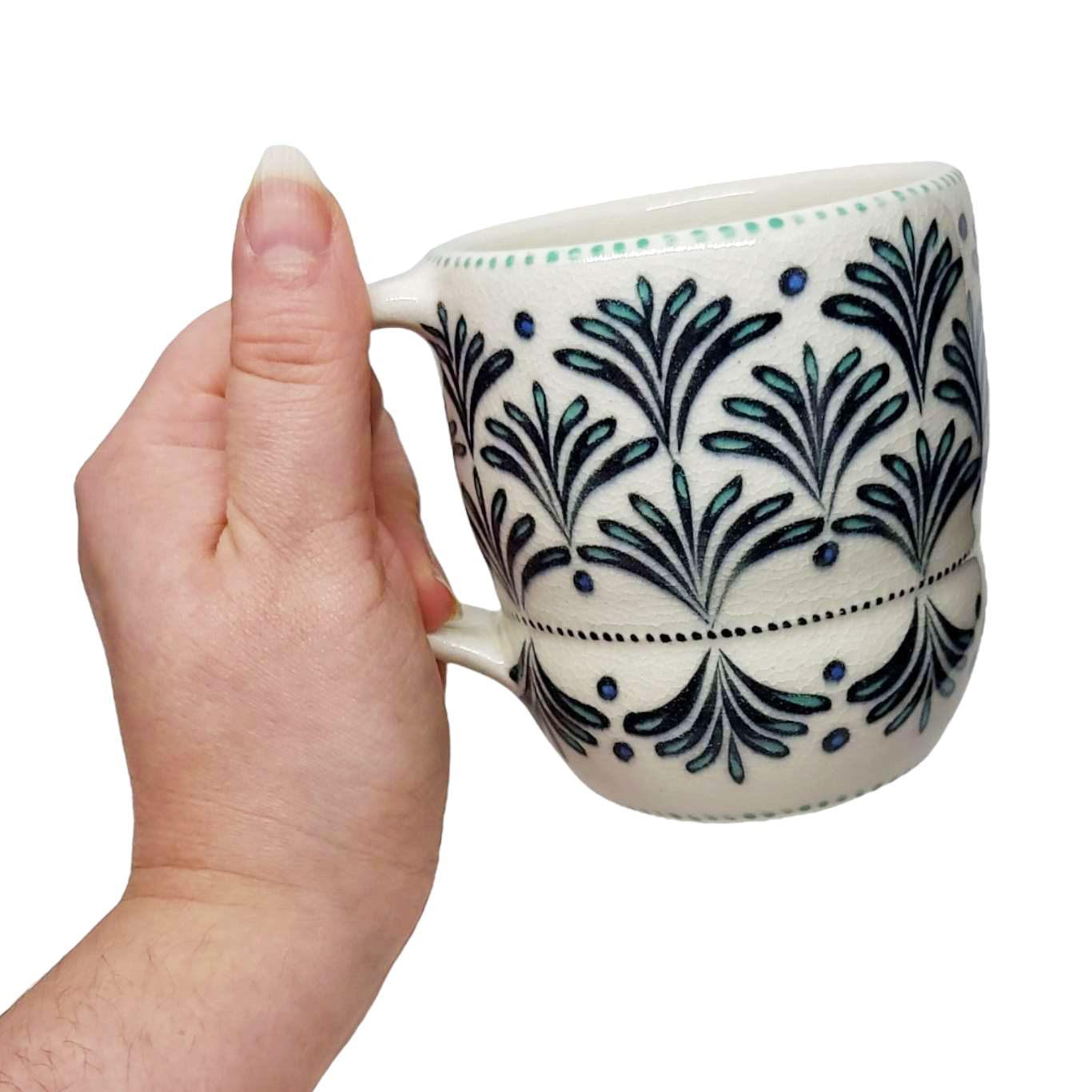 Mug - Small in Tiered Fans with Blue Accents by Britt Dietrich Ceramics