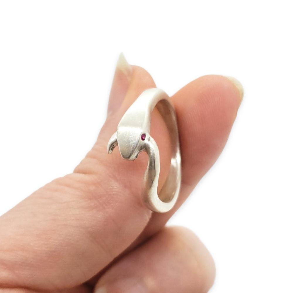 Ring - Ruby-Eyed Large Snake Tail in Sterling Silver by Michelle Chang