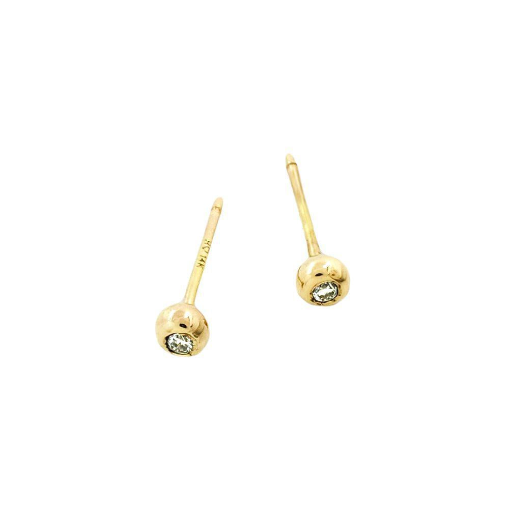 Earrings - Micro Droplet Studs in 14k Yellow Gold and Diamond by Corey Egan