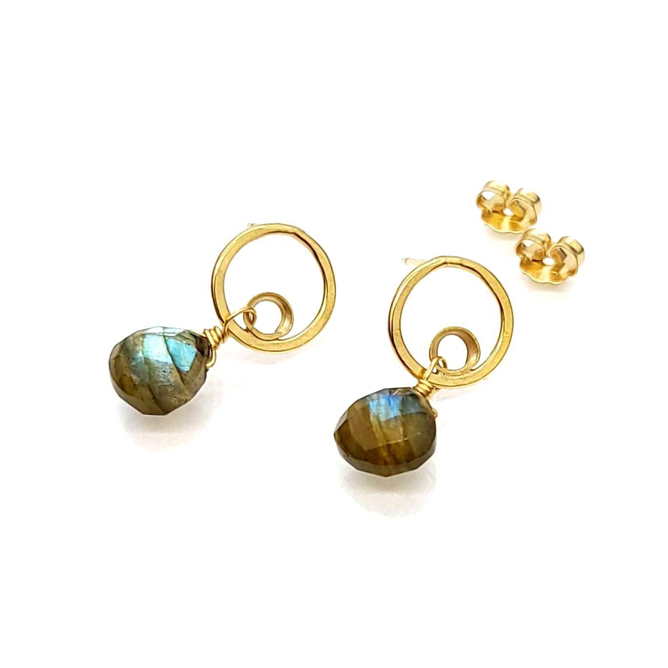 Earrings - 14k Gold Fill Circle Posts with Labradorite by Calliope Jewelry