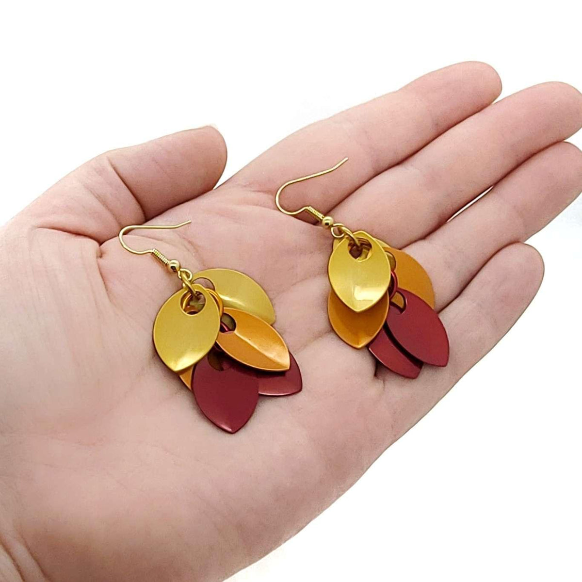Earrings - Short Leafy Cascade (Flame) by Rebeca Mojica