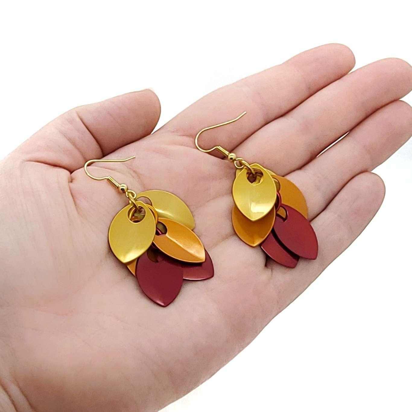 Earrings - Short Leafy Cascade (Flame) by Rebeca Mojica