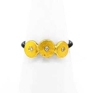 Ring - Size 7 - Diamond Stepping Stones in 22k Yellow Gold and Oxidized Sterling Silver by Storica Studio