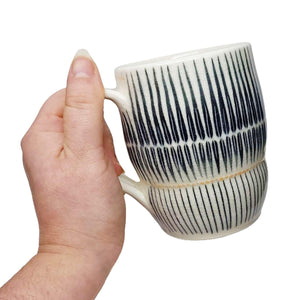 Mug - Large in Outward Linear and Short Pinstripe with Orange Accents by Britt Dietrich Ceramics
