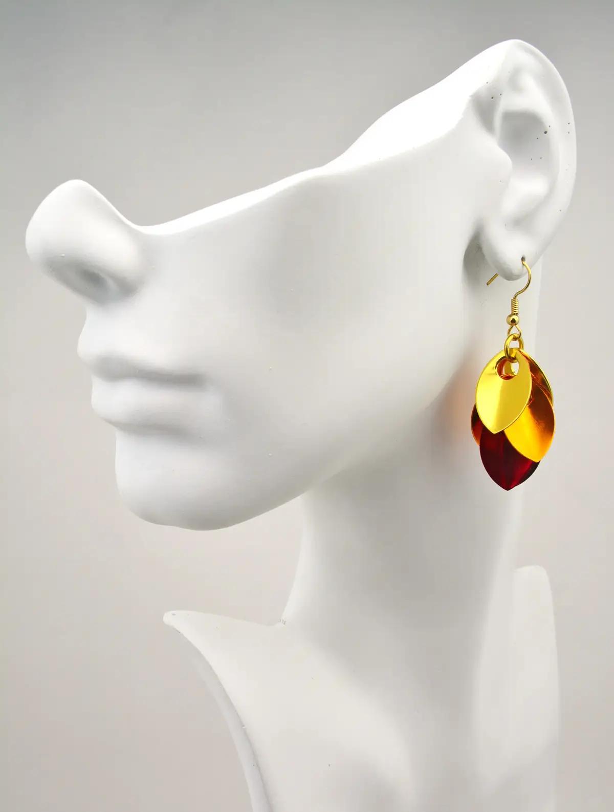 Earrings - Short Leafy Cascade (Flame) by Rebeca Mojica