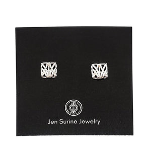 Earrings - Studs - Mini Square Openwork Argentium Silver by Jen Surine