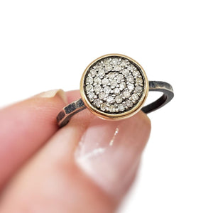 Ring - Size 5, 8 (Custom Sizing Available) - 10mm Pavé Diamond on Hammered Band in 14k Gold and Sterling Silver by 314 Studio