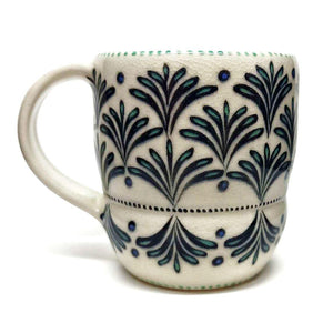 Mug - Small in Tiered Fans with Blue Accents by Britt Dietrich Ceramics