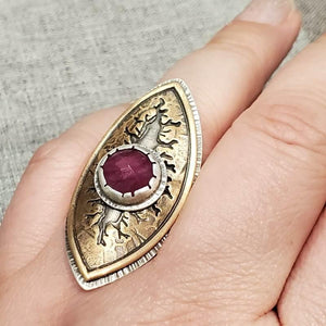 Ring – Size 9 – Tectonic Vesica Ruby by Una Barrett