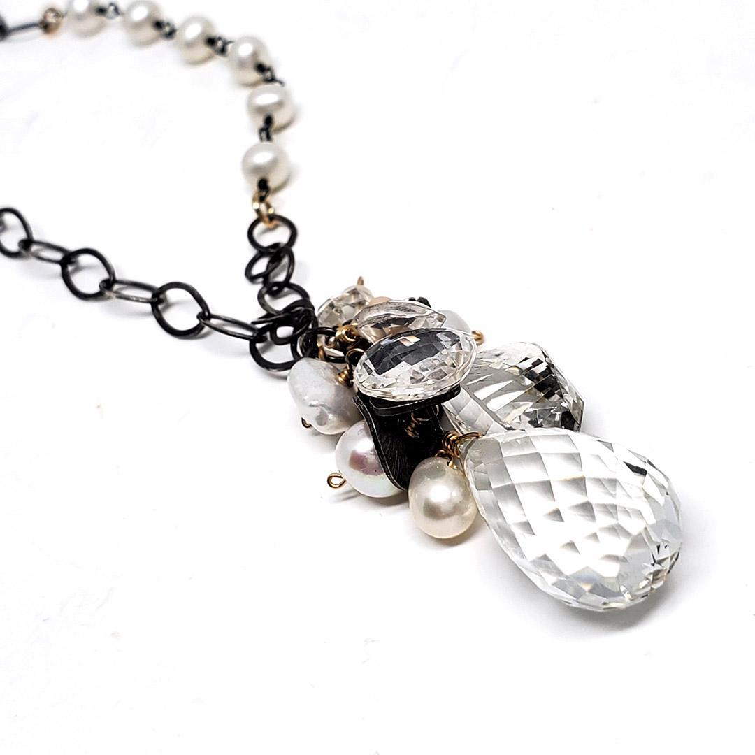 Necklace - Pearl and Quartz Cluster by Calliope Jewelry