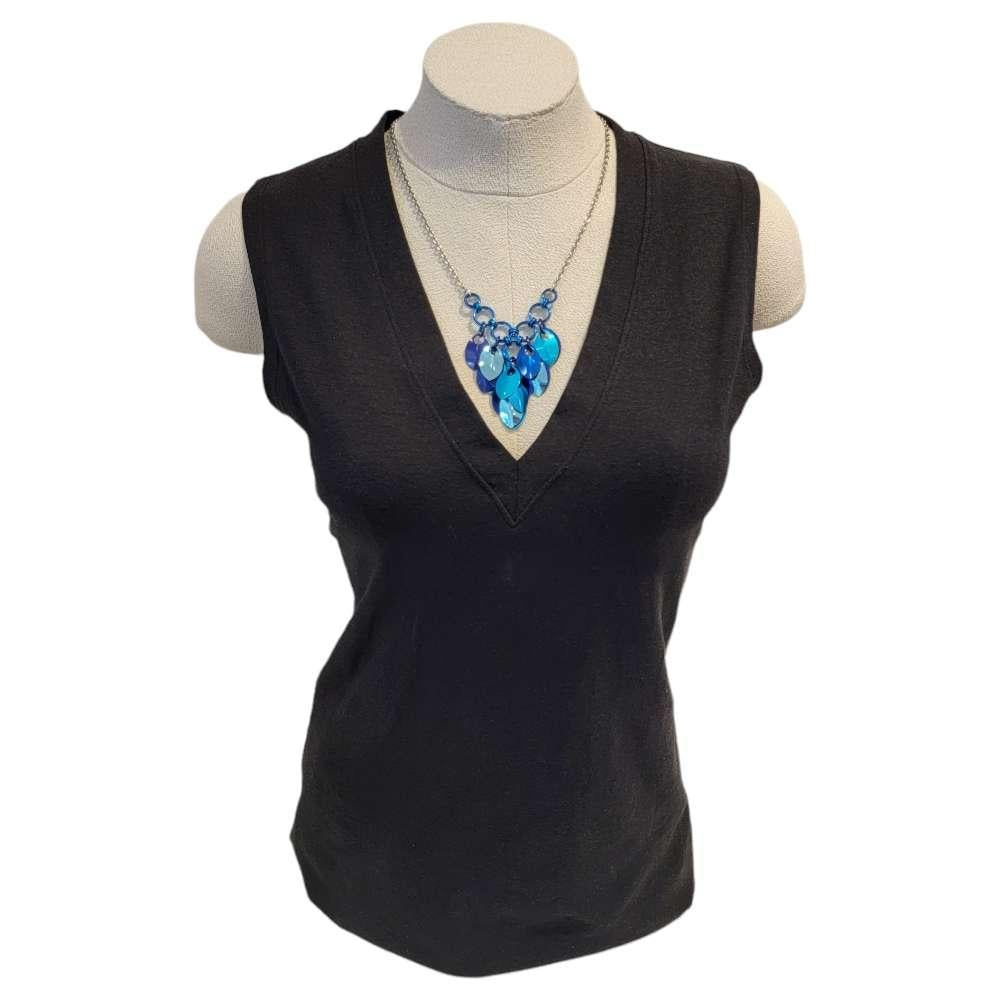 Necklace - Reversible V Feather Cascade in Chicago Blues by Rebeca Mojica
