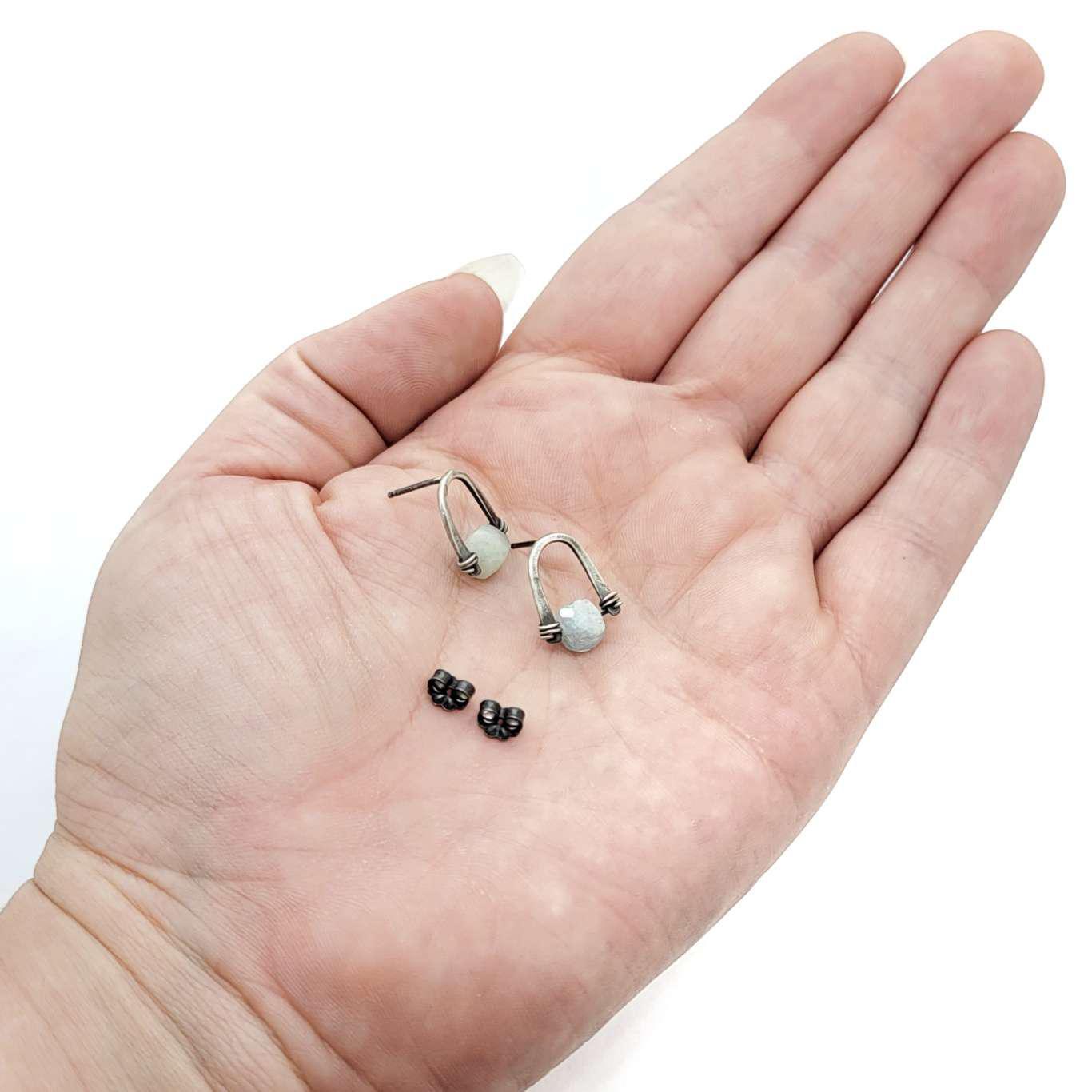 Earrings - Arc Aquamarine Studs (Sterling) by Three Flames Silverworks