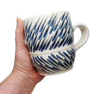 Mug - Large in Angled Outward Raindrop with Blue Accents by Britt Dietrich Ceramics