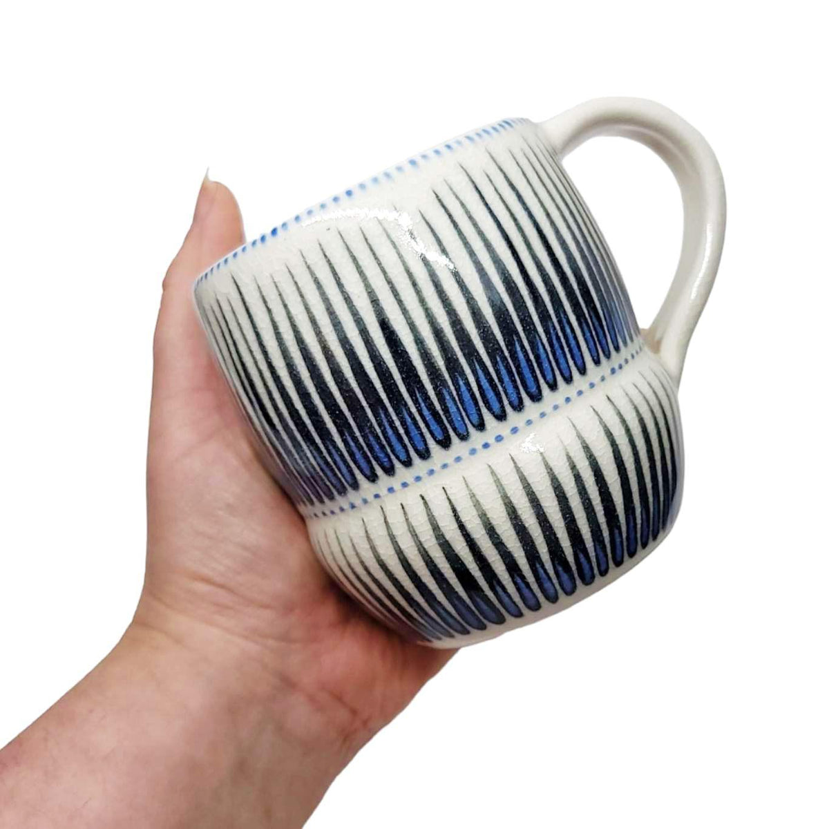 Mug - Small in Upward Linear with Blue Accents by Britt Dietrich Ceramics
