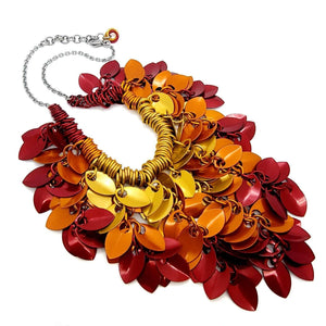 Necklace - Statement Leafy Cascade Bib in Flame by Rebeca Mojica