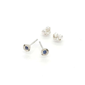 Earrings - Small Aurora Studs in Sterling Silver and Blue Sapphire by Corey Egan