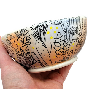 Bowl – Cacti on Orange and Lavender with Yellow Dots by Clay It Forward