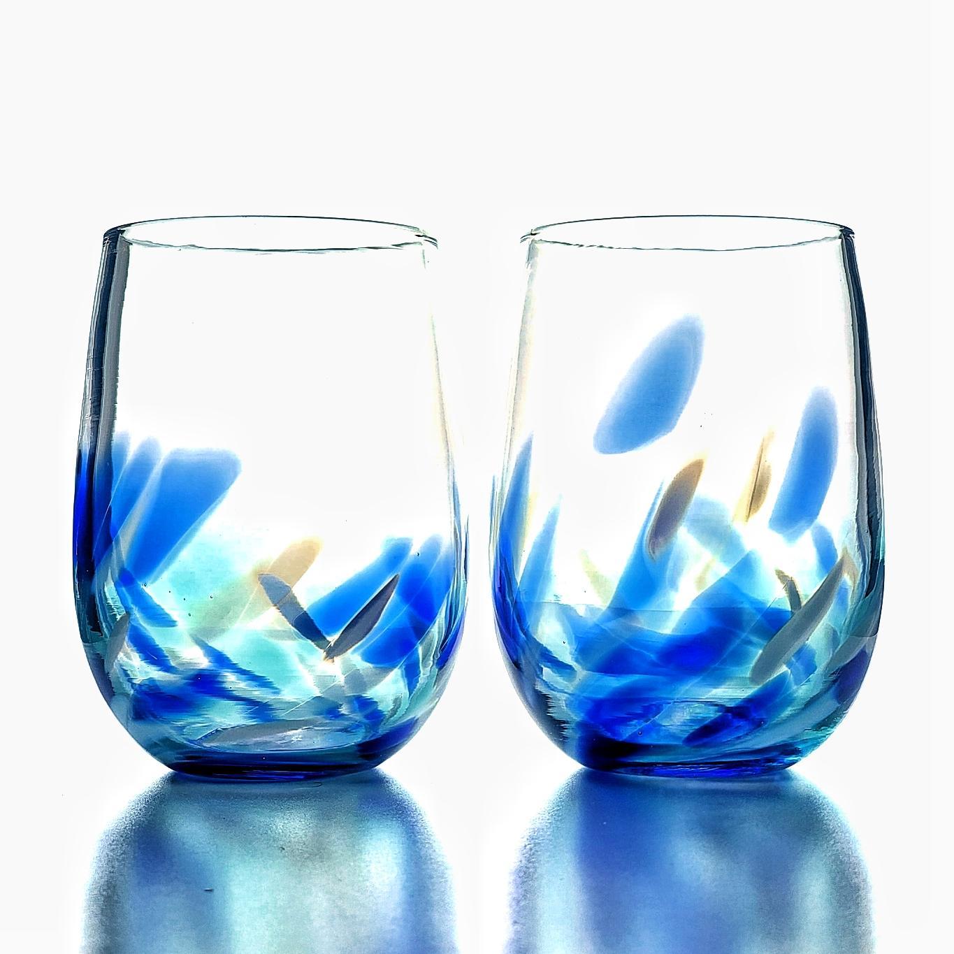 Berkware Set Of 4 Sparkling Blue Colored Stemless Wine Glass (19oz