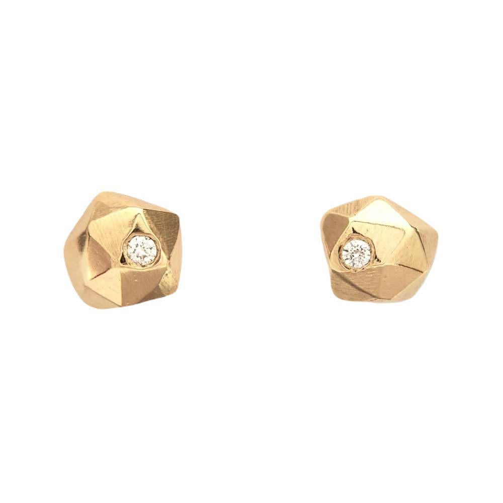 Earrings - Micro Fragment Studs in 14k Yellow Gold and Diamond by Corey Egan