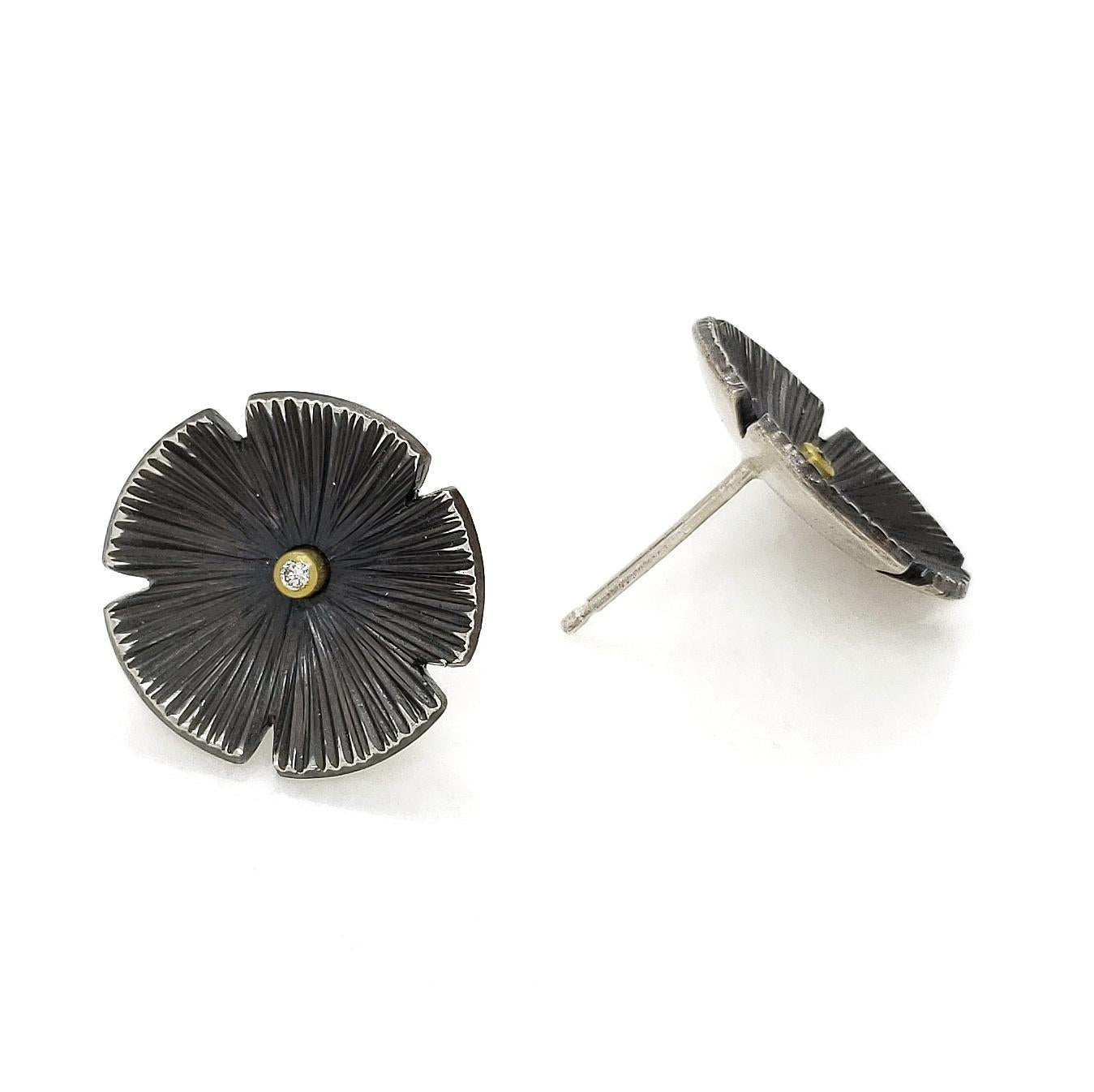 Earrings – Lily Pad Posts in Black by Susan Mahlstedt