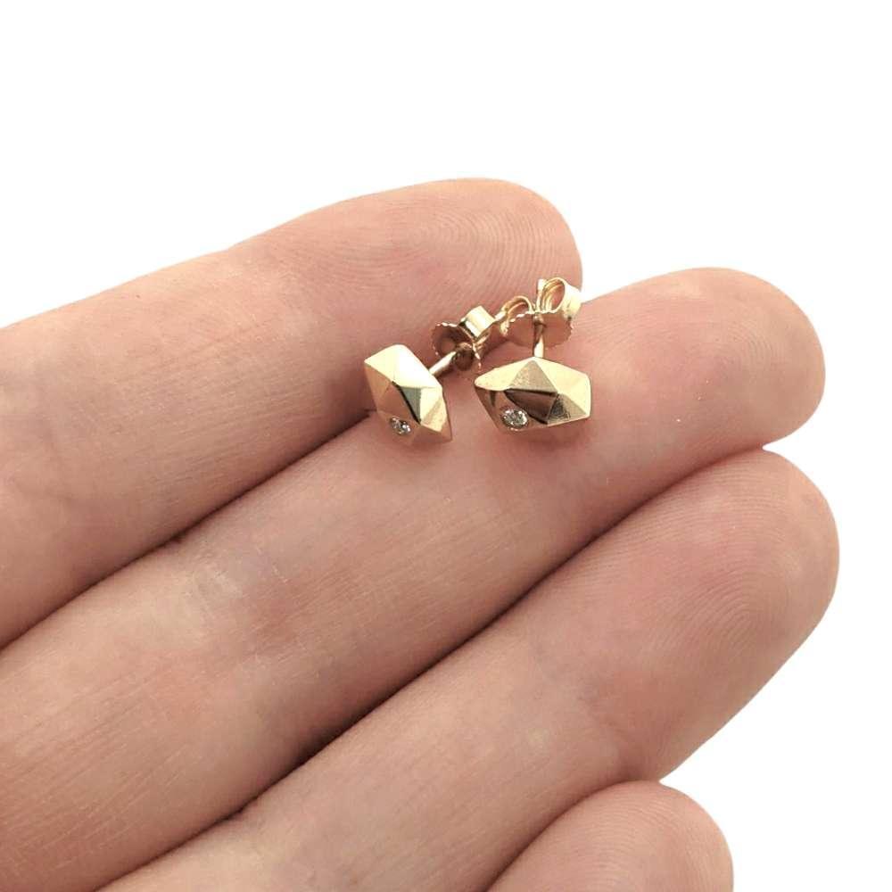 Earrings - Tiny Fragment Studs in 14k Yellow Gold and Diamond by
