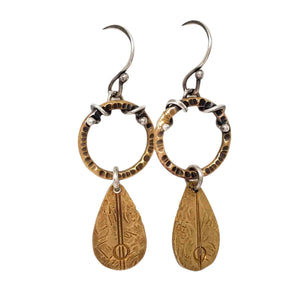 Earrings – Ancient Petal Drops in Brass by Una Barrett