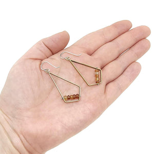Earrings – Chocolate Moonstone Abacus Drops in Brass by Una Barrett