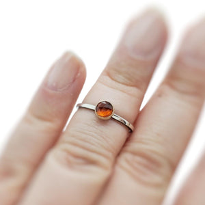 Ring - Size 7 (Custom Sizing Available) - 5mm Garnet on Notched Band in 14k Gold and Sterling Silver by 314 Studio