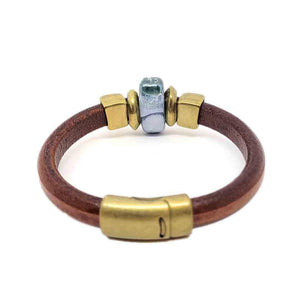Bracelet - Iguana in Tobacco Leather with Brass and Ceramic by Diana Kauffman Designs