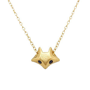Necklace - Sapphire-Eyed Fox in 14k Yellow Gold by Michelle Chang