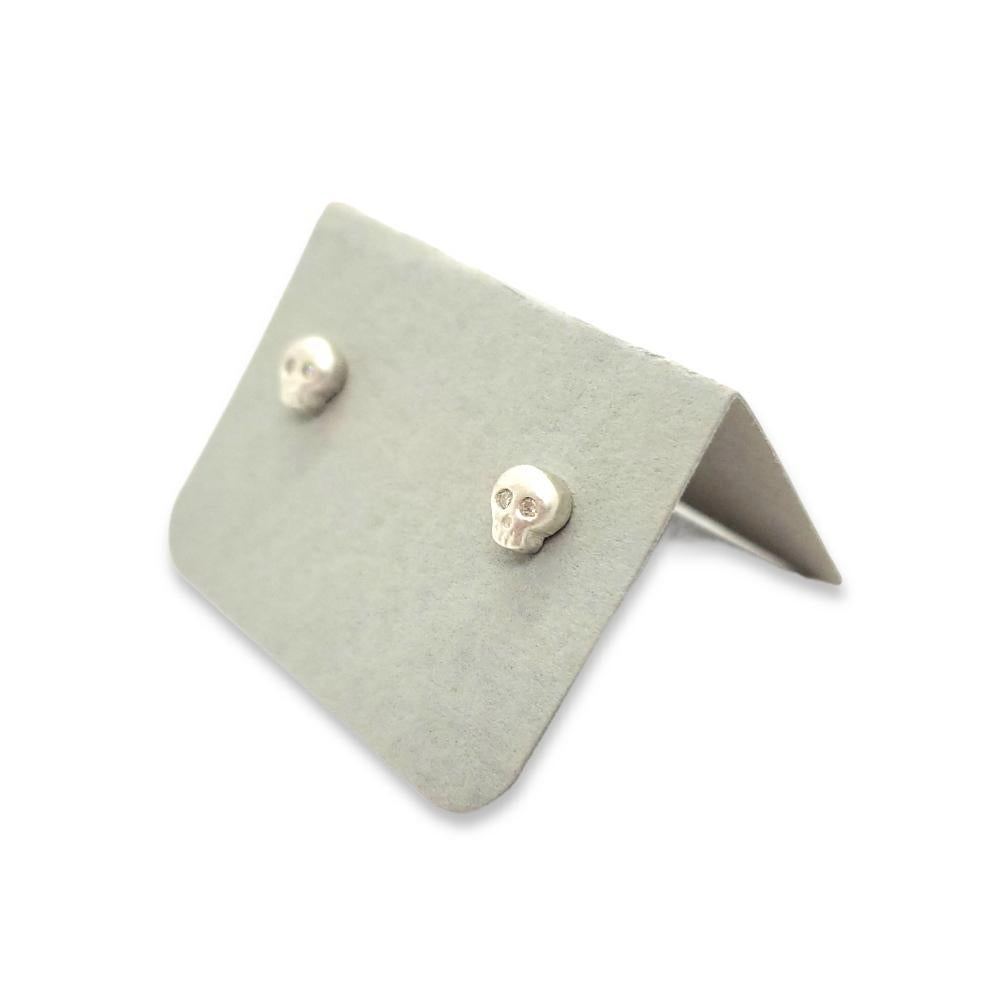 Earrings - Diamond-Eyed Tiny Skull Studs in Sterling Silver by Michelle Chang