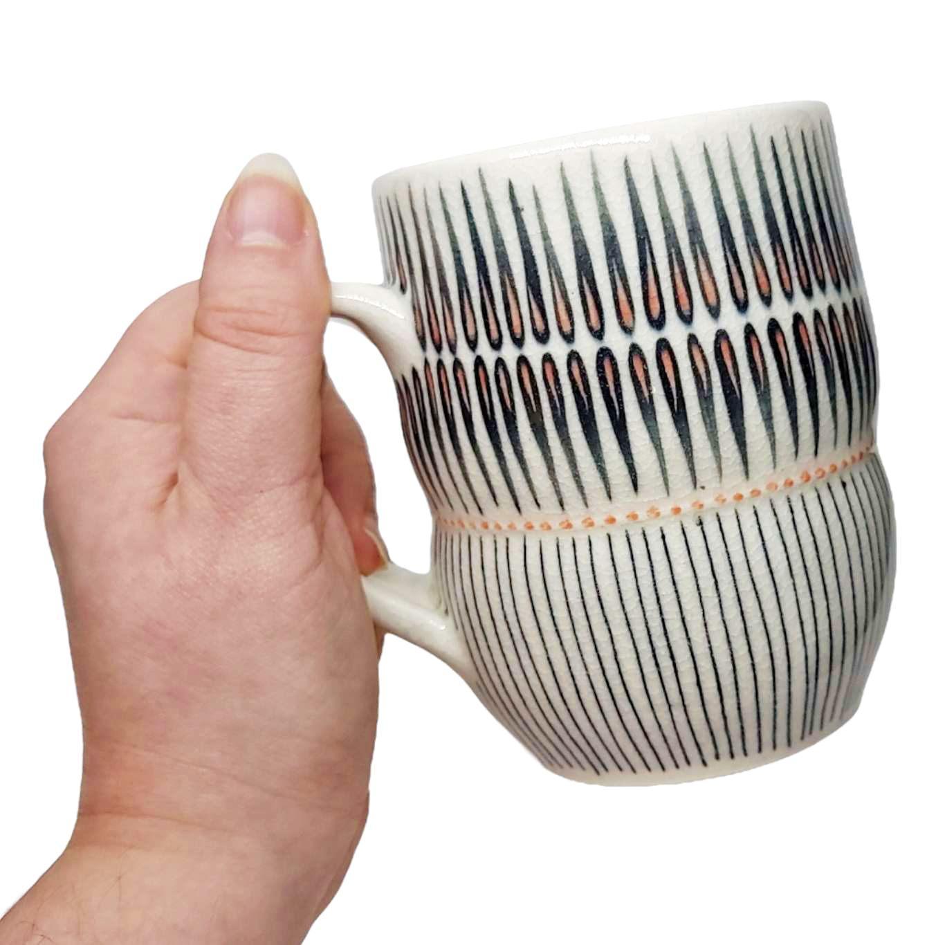 Mug - Large in Outward Linear and Pinstripe with Orange Accents by Britt Dietrich Ceramics