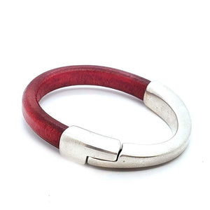 Bracelet - Breakaway in Red Leather with Silver by Diana Kauffman Designs