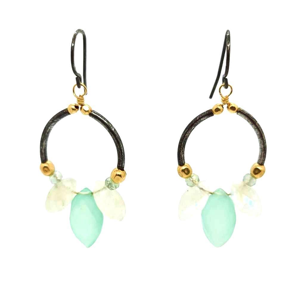 Earrings - Chalcedony and Moonstone Arch Petal Drop by Calliope Jewelry