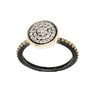 Ring - Size 7 - 10mm Pavé Diamond on Beaded Band in 14k Gold and Sterling Silver by 314 Studio