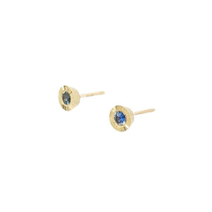 Earrings - Large Aurora Studs in 14k Yellow Gold and Blue Sapphire by Corey Egan