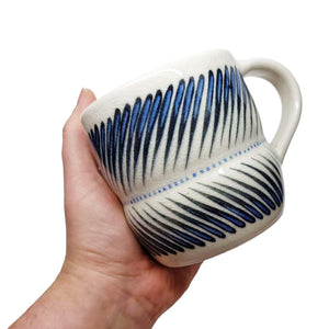 Mug - Small in Inward Angled Linear with Blue Accents by Britt Dietrich Ceramics