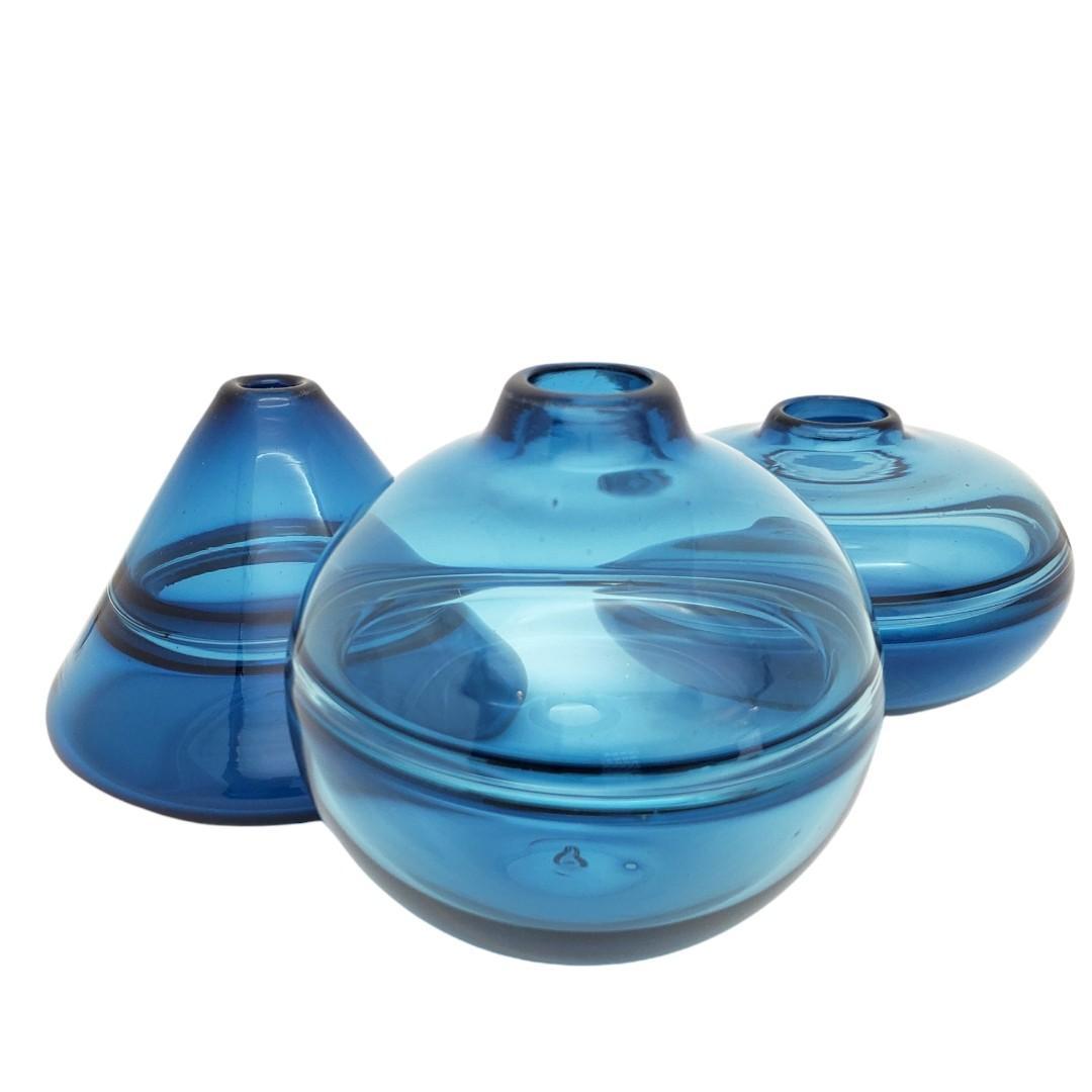 Set of 3 - Glacial Blue Bud Vases by Dougherty Glassworks