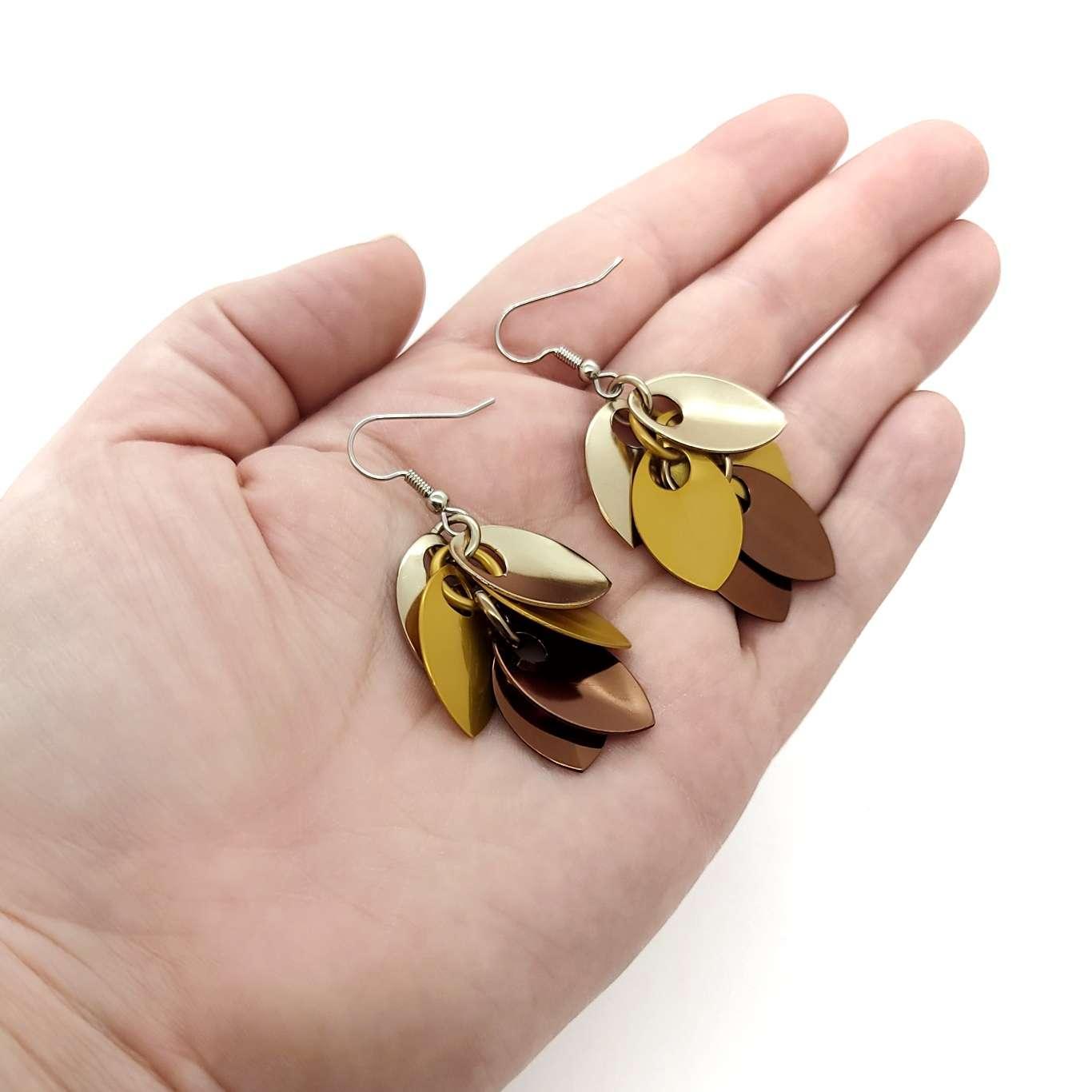 Earrings - Short Leafy Cascade (Golden Browns) by Rebeca Mojica