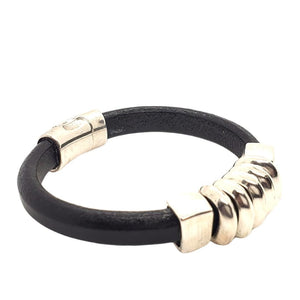 Bracelet - Paris in Black Leather with Silver by Diana Kauffman Designs